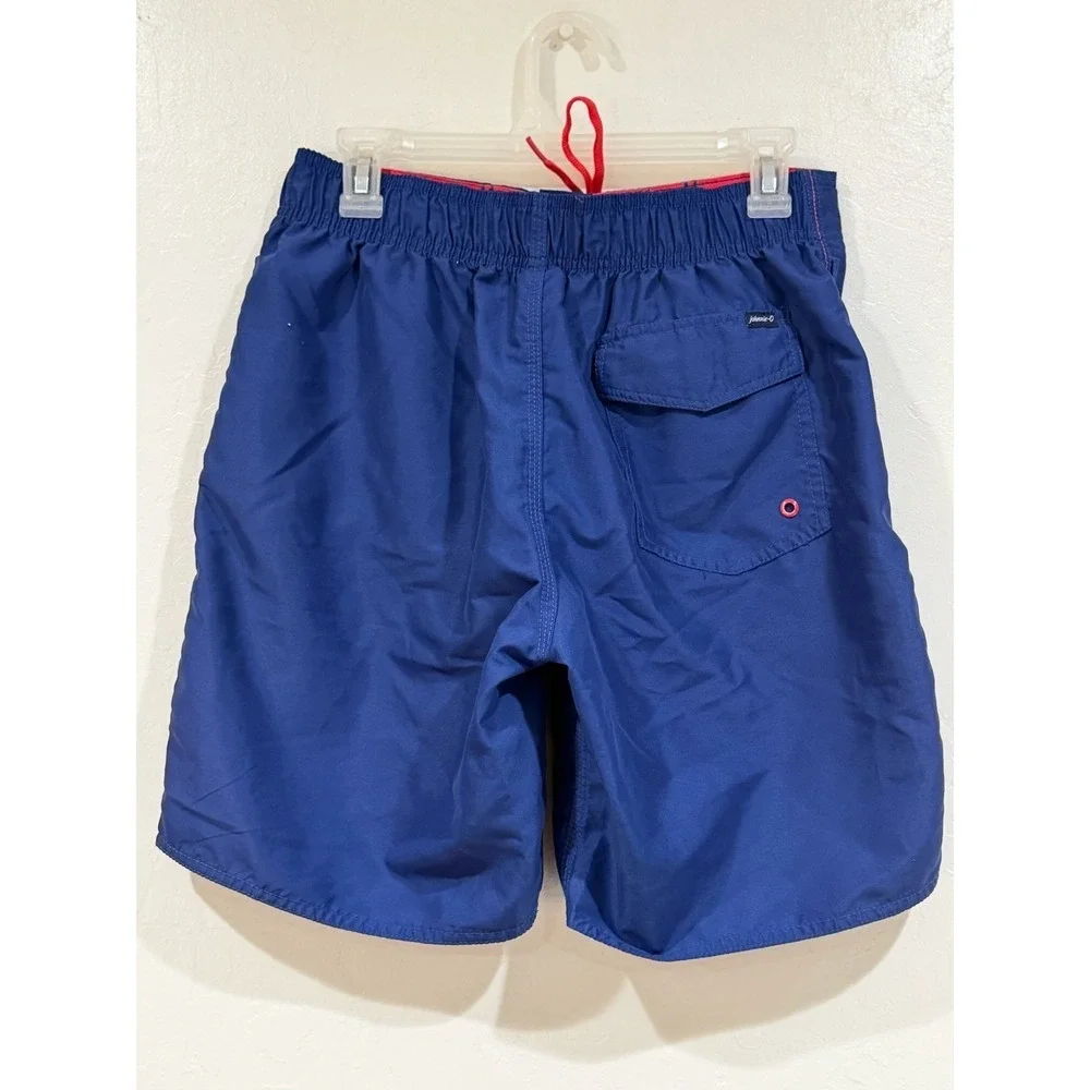 Johnnie-O Mens Navy Blue Red Contrast Swim Trunks Board Shorts Mesh Lining L